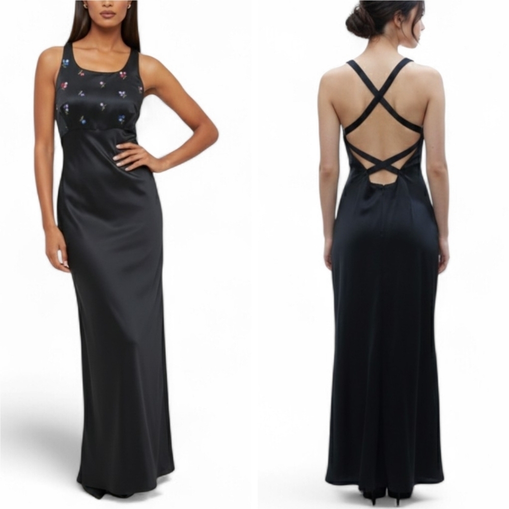 Vintage Rampage Black And Floral Long Maxi Classic Elegant Dress